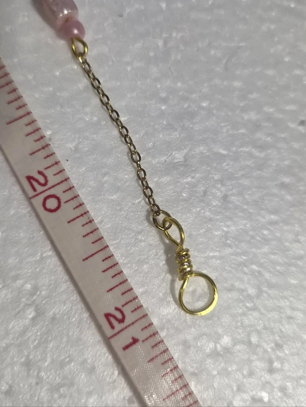 Handcrafted Gold Chain Station Necklace with Light Pink Bead Accents